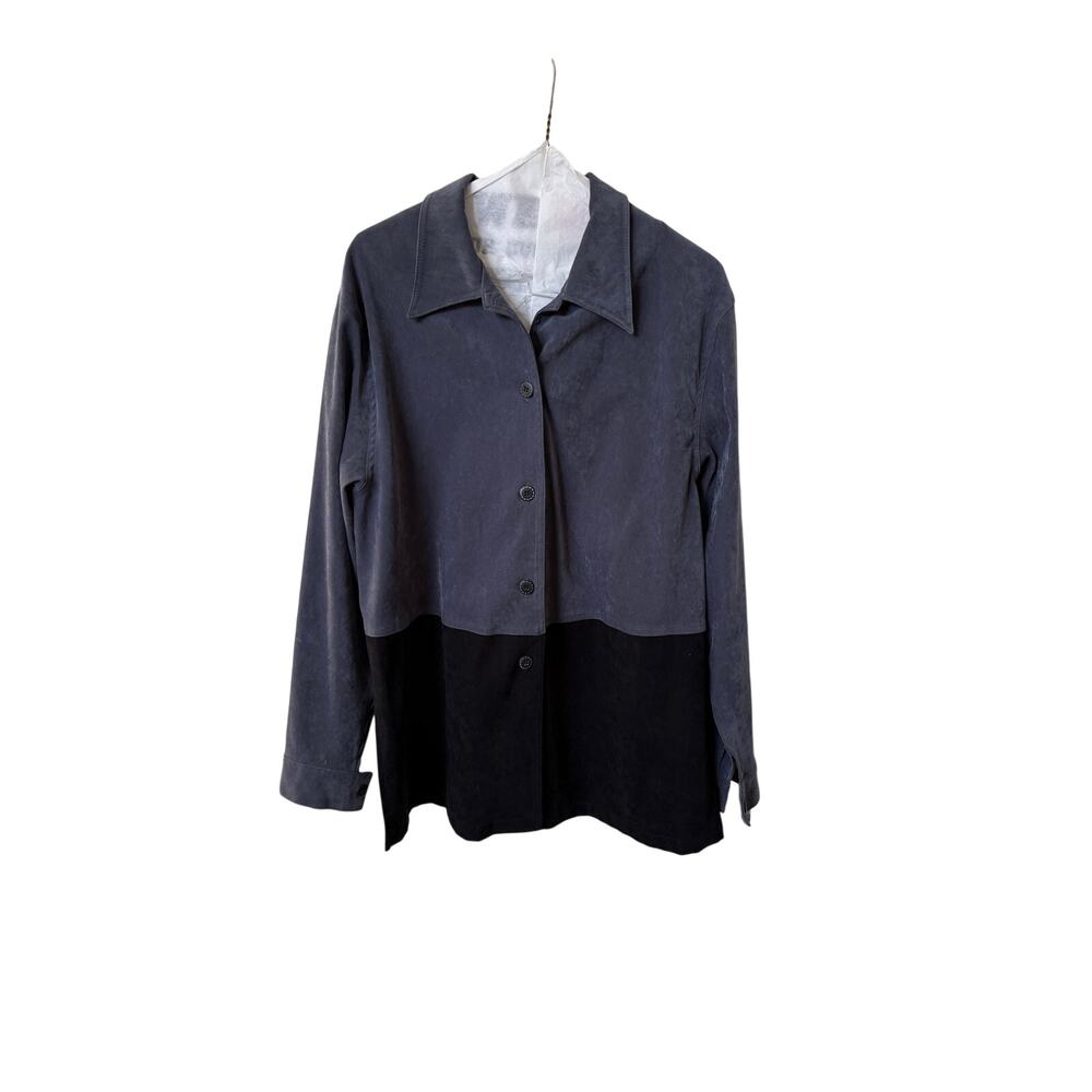 R&K Originals Woman Gray Black Faux Suede Button Front Shirt Jacket Womens 14